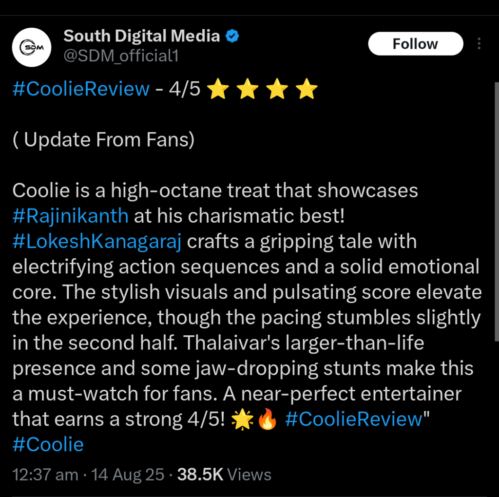 Coolie vs War 2 - X(Twitter) Reviews